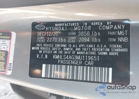 2021 Hyundai Elantra Sel from USA, damaged, VIN KMHLS4AG3MU119651